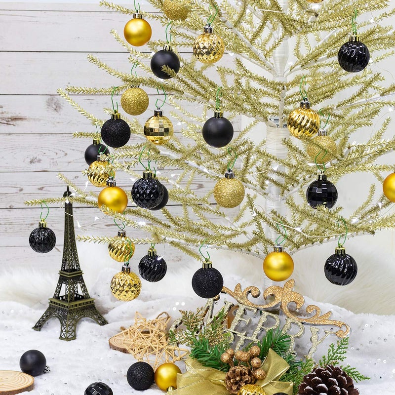 KI Store Black Christmas Balls 34pcs 1.57-Inch Small Christmas Tree Decoration Ornaments for Xmas Tree Halloween Wreath Garland Decor Ornaments Hooks Included - Image 4